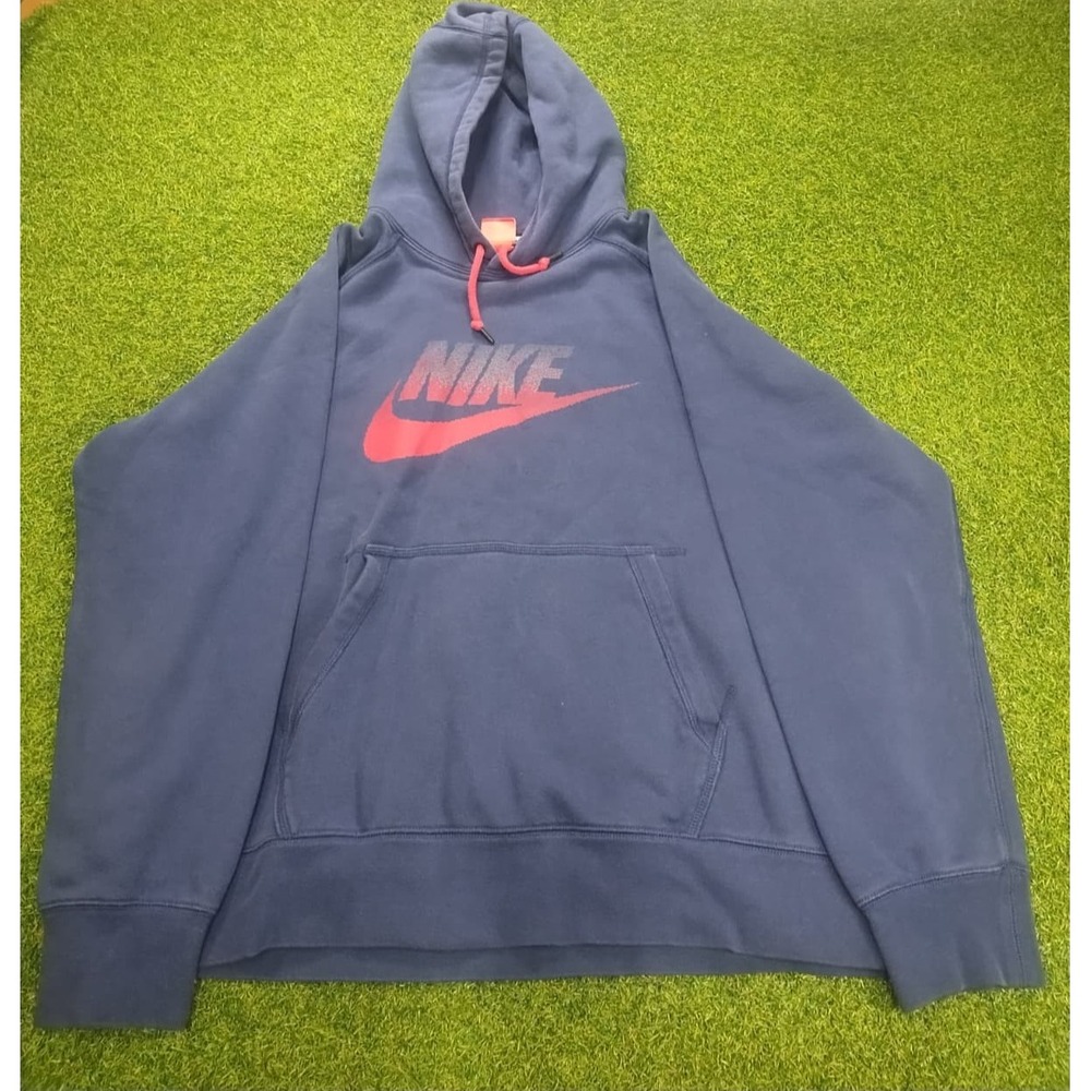 Vintage Y2K Nike Hoodie Mens XL Navy Blue Fleece Lined Swoosh Logo Raglan Sleeve